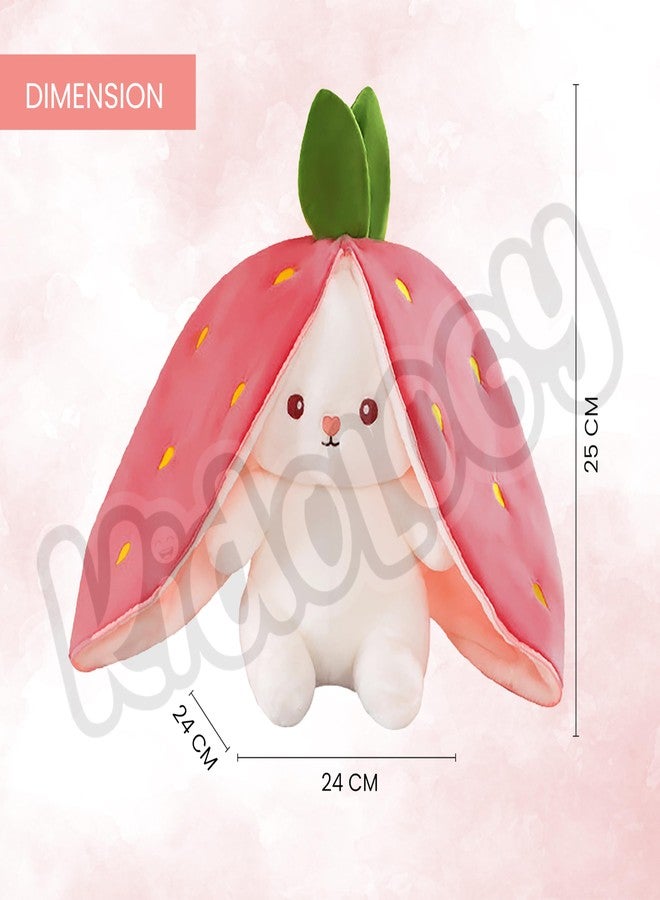 Kidology Plush Toy Pillow, Reversible, Cute Rabbit Sofa Pillow, Easter Bunny Stuffed Animal Cute Rabbit Plushie Birthday Gift for Boys Girls Valentine (Small, Strawberry Bunny) - Image 2